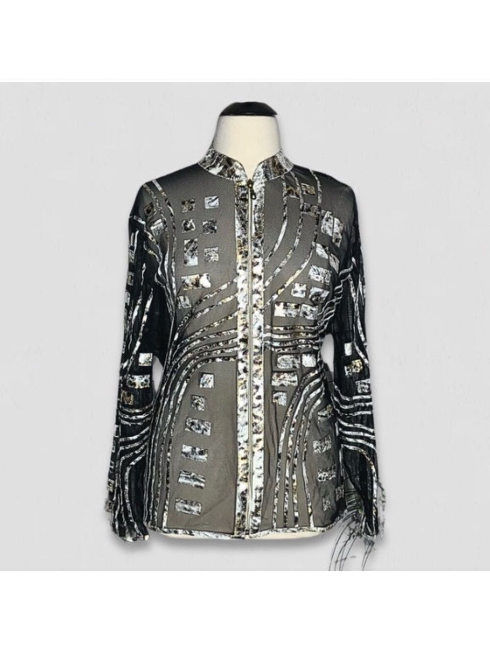Berek elegant Cocktail Blouse Sheer Mesh Black Gold Silver glam whimsical 3X